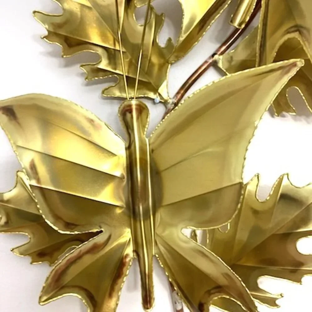 Mixed Metal Butterflies & Leaves Wall Decor‎ Handmade Signed Brass Copper 26